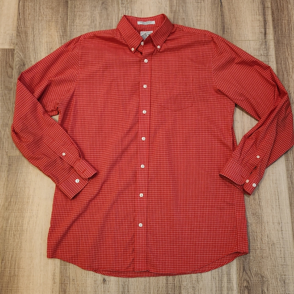 L.L. Bean Men's Button Down Shirt L Tall - Burnt Orange Micro Check Plaid Cotton